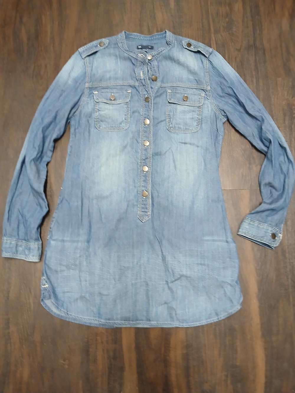 GAP Long Sleeve Chambray Tunic Dress - Light Blue - Picture 3 of 10